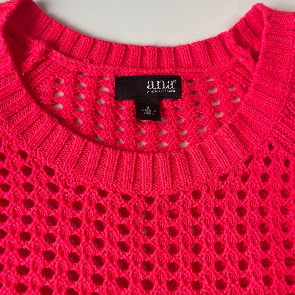 ANA A New Approach Womens Neon Pink Open Knit Crochet‎ Sweater Long Sleeve Small - Picture 5 of 9